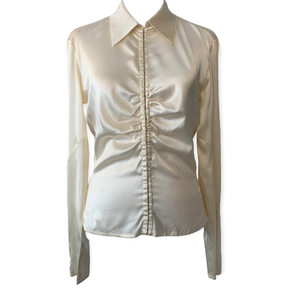 White House Black Market | NWOT Ruched Silk Blouse Cream Size Small